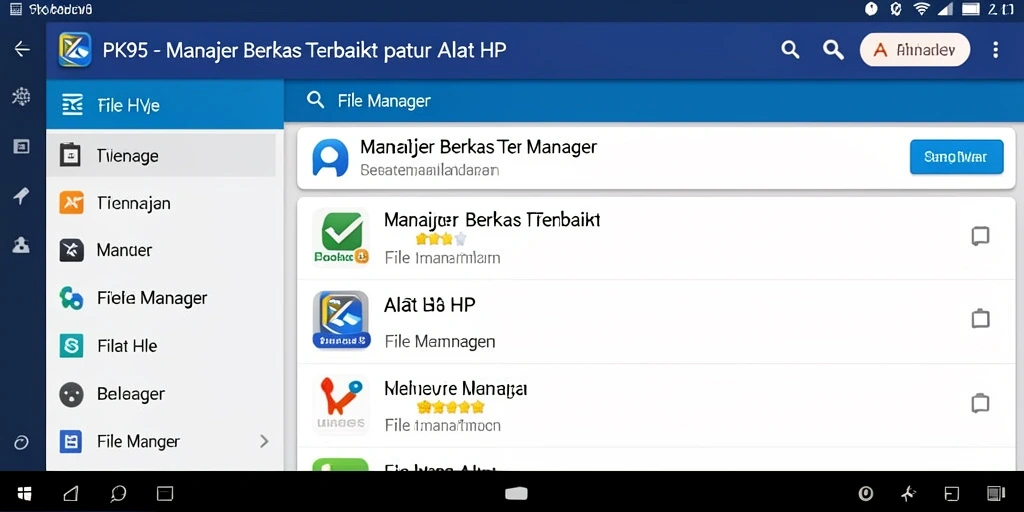Antarmuka aplikasi File Manager PK95 yang mudah dan intuitif.